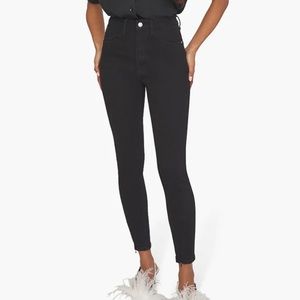 HIGH RISE STRETCH DENIM SKINNY ZIP JEANS, SIZE 28